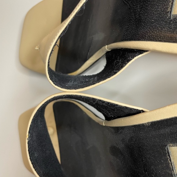 Zara Women Heeled Leather Square Toe Thong Sandals Beige/Nude Size 7 US 38 Euro - Picture 4 of 14